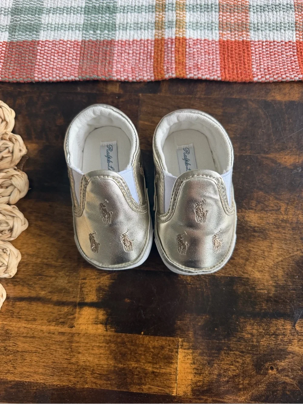 Ralph Lauren Gold Baby Slip-On Shoes Size 2 (3-6 months)